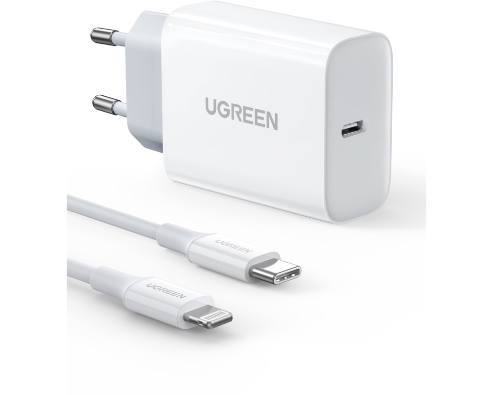 UGREEN USB-C Charger 20W 50698 PD, C-L 1M Cable, White