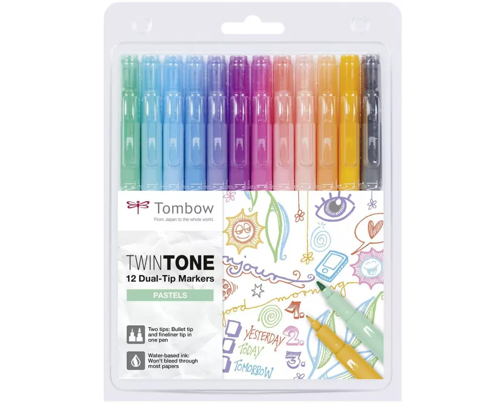 Tombow Fineliner TwinTone Pastels 0.8 mm, 0.3 mm, 12 Stück