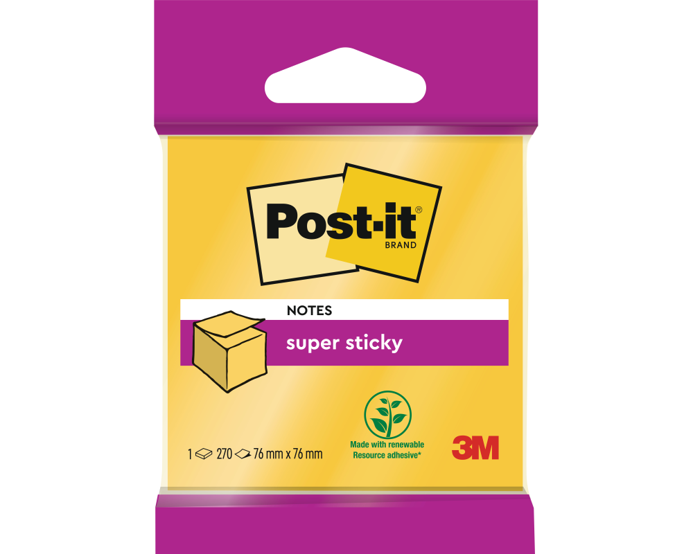POST-IT Haftnotizen Würfel 76x76mm 2014-S Super Sticky neongelb 270 Bl.