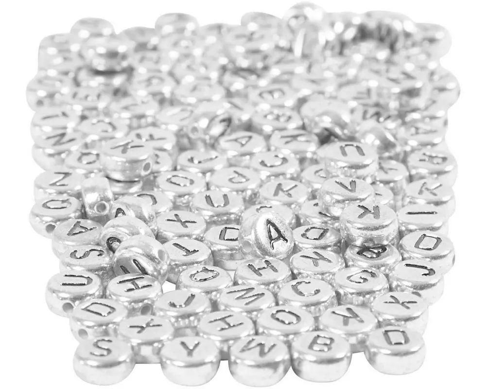 Creativ Company Buchstabenperlen 7 mm Kunststoff, Silber/Schwarz