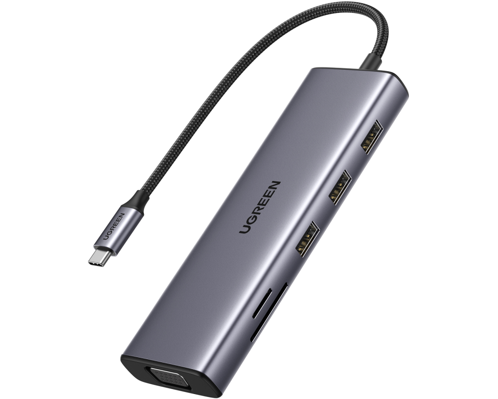 UGREEN USB-C to 3xUSB-A Hub 10in 1 15601 HDMI,VGA,RJ45,3.5mm,SD,TF,PD