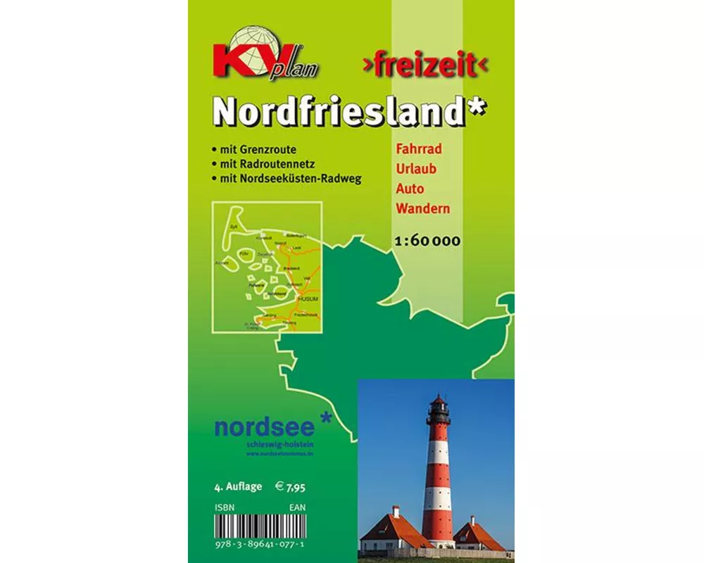 Nordfriesland Kreis mit Sylt, Amrum, Föhr und Halligen, KVplan, Radkarte/Freizeitkarte/Wanderkarte, 1:60.000