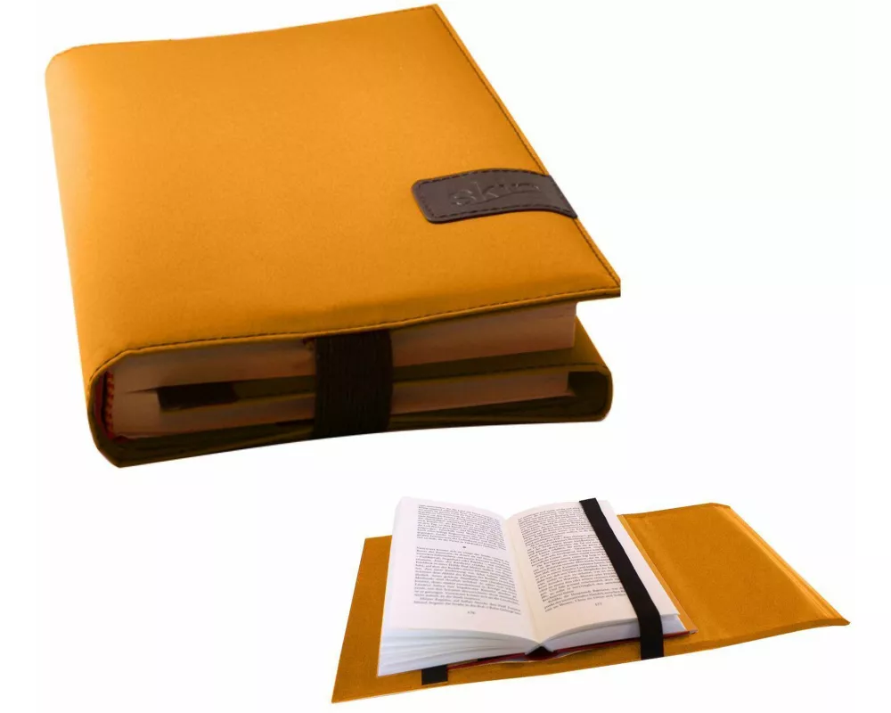 BookSKIN Buch Einband (Größenverstellbar) in Safran-Gelb mit Lesezeichen