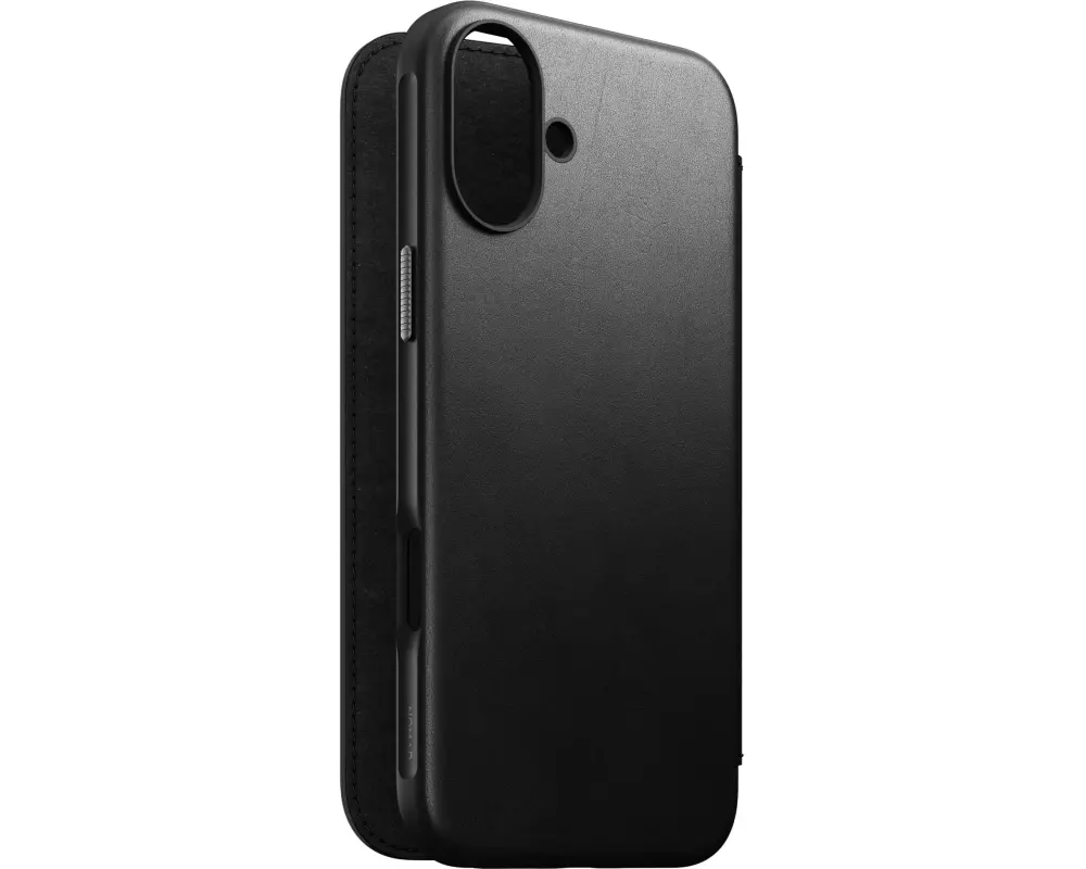 Nomad Book Cover Modern Leather iPhone 16 Plus Schwarz
