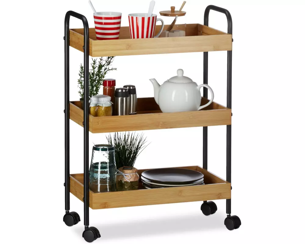 relaxdays Servierwagen mit 3 Ablagen 70 x 50 x 28 cm