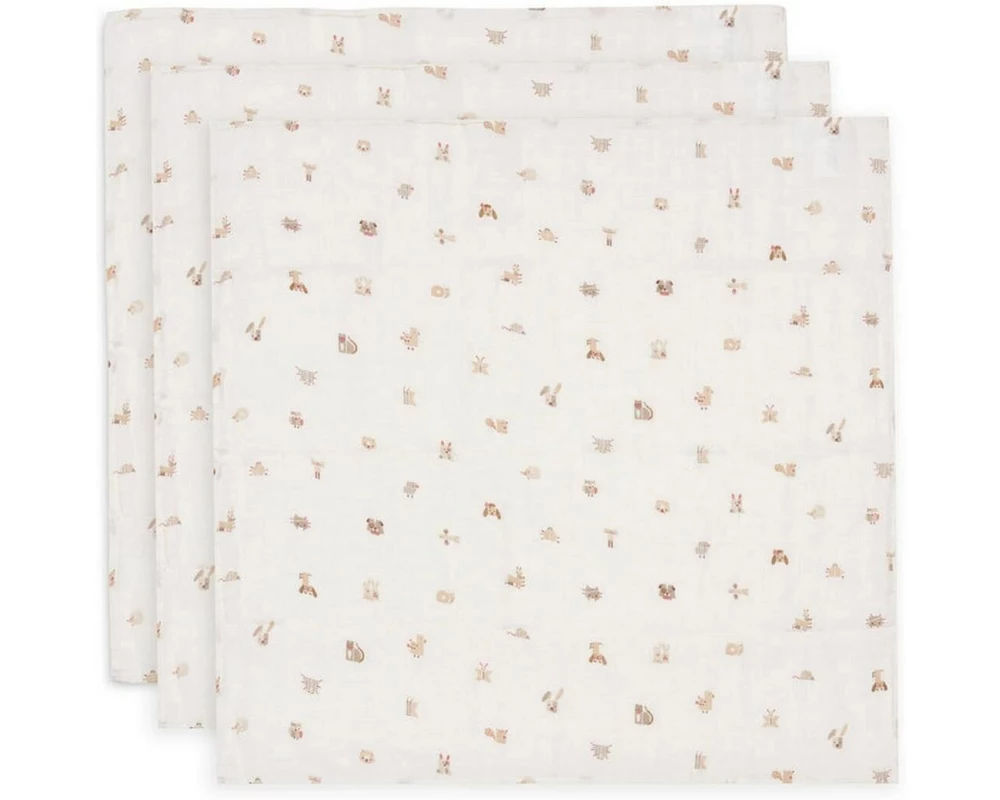 Jollein Mulltuch Hydrophill Animal Friends 3er, 70 cm x 70 cm