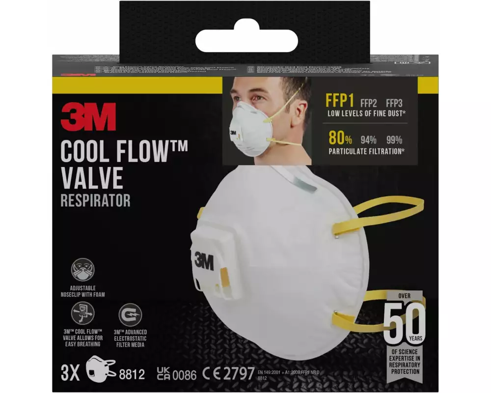 3M Atemschutzmaske 8812, FFP1, Ventil, 3 Stück
