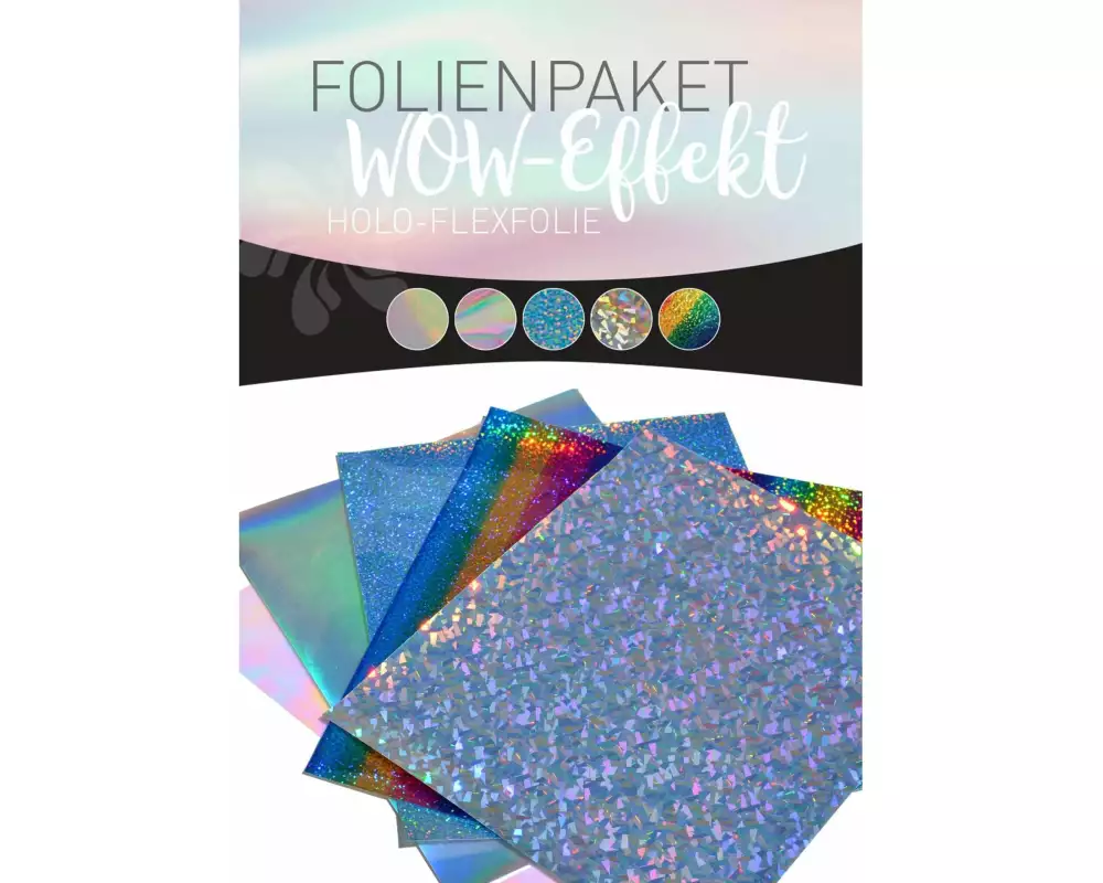 Stahls Aufbügelfolie Flex Set WOW Silber/Blau/Mehrfarbig