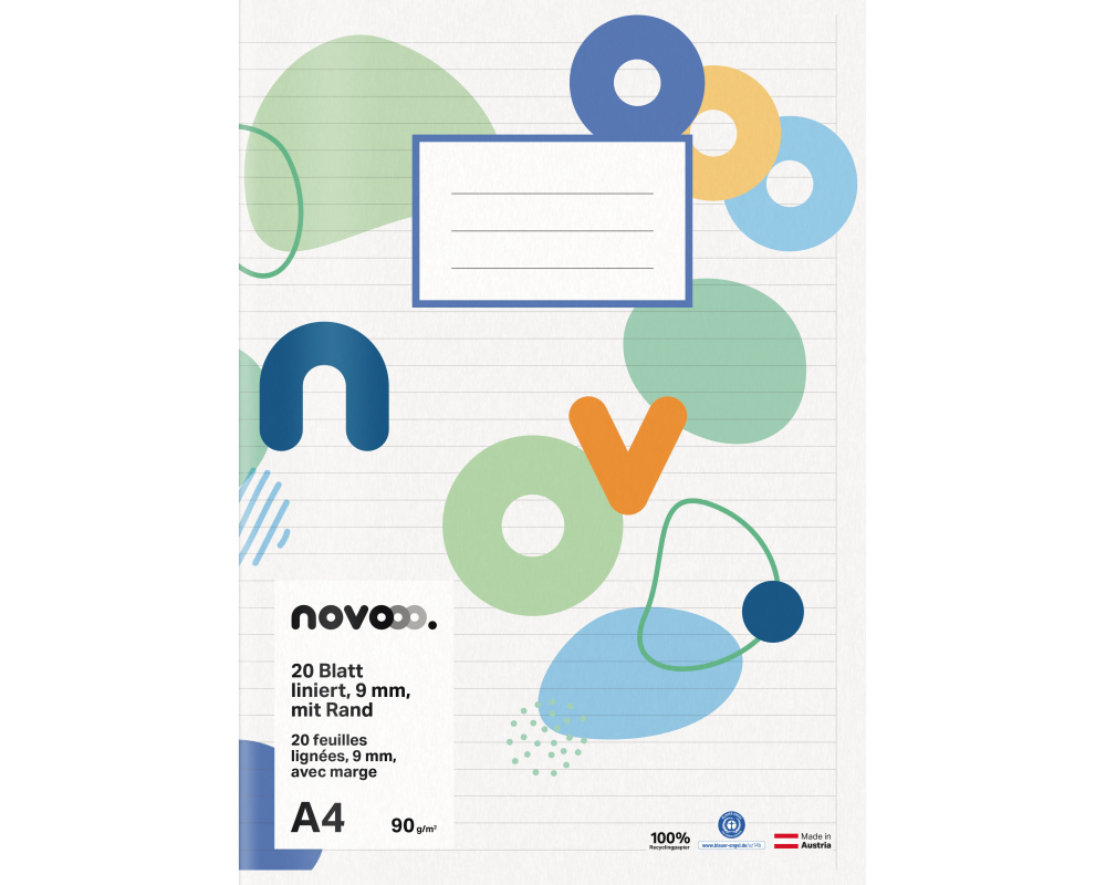 NOVOOO Schulheft A4 729759 9mm liniert mit Rand 90g