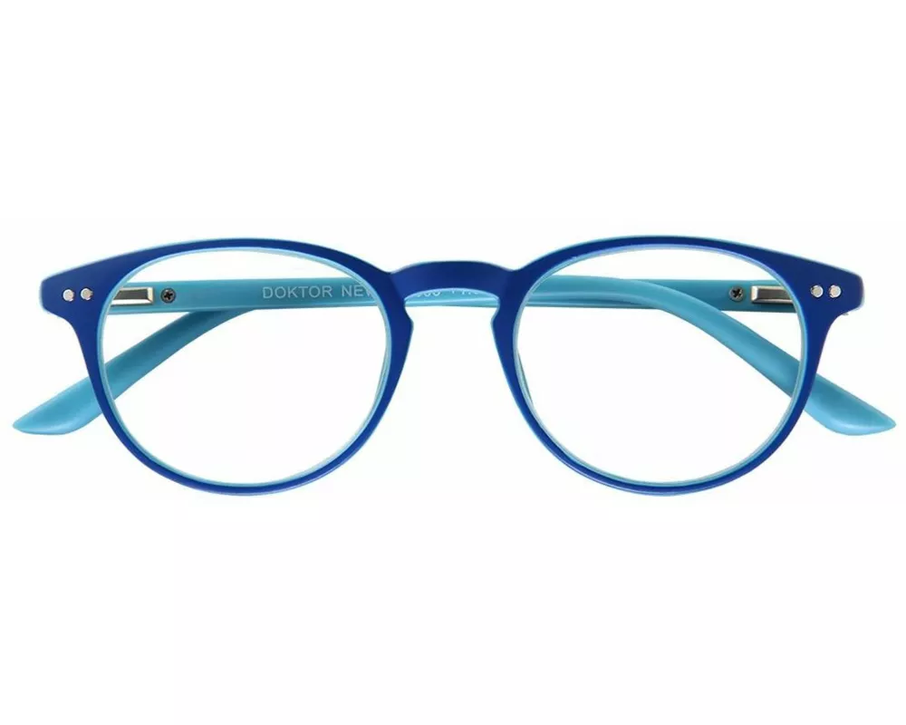 Brille. DOKTOR NEW G66000 dunkelblau-hellblau Kunststoffbrille im Etui mit Federtechnik +3.00 dpt