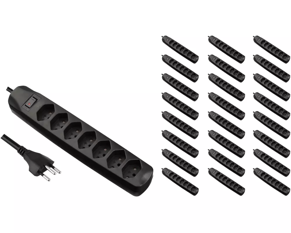 FURBER.power Steckdosenleiste 7x T13 mit Schalter, 25 Stück