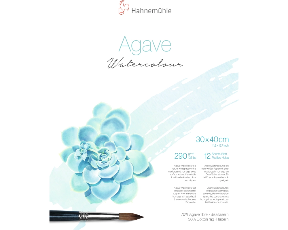 HAHNEMÜHLE Aquarellblock Agave 30x40cm 10625402 weiss, 290g 12 Blatt