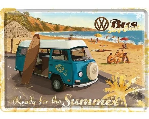 Blechpostkarten. Volkswagen / VW Bulli - Ready for the Summer