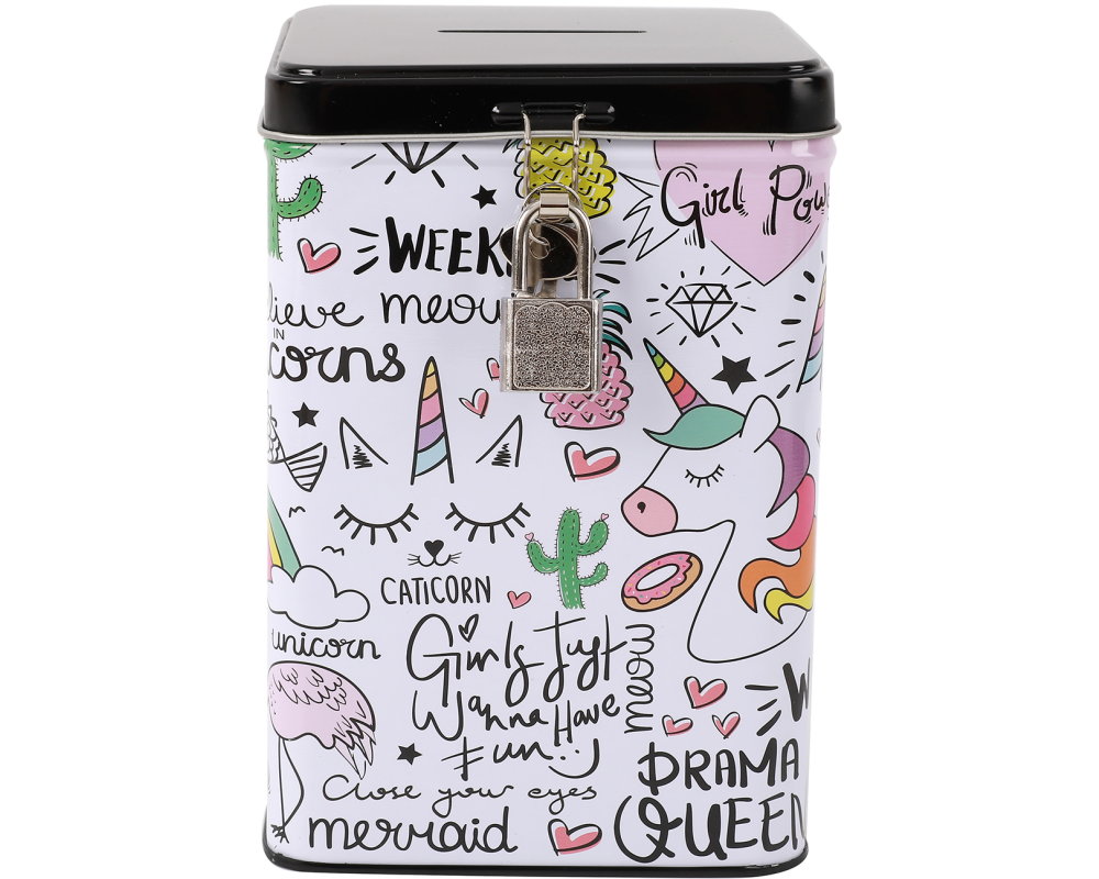 ROOST Sparkasse mit Schloss XL2011 Einhorn 15.3x10.6x10.6cm