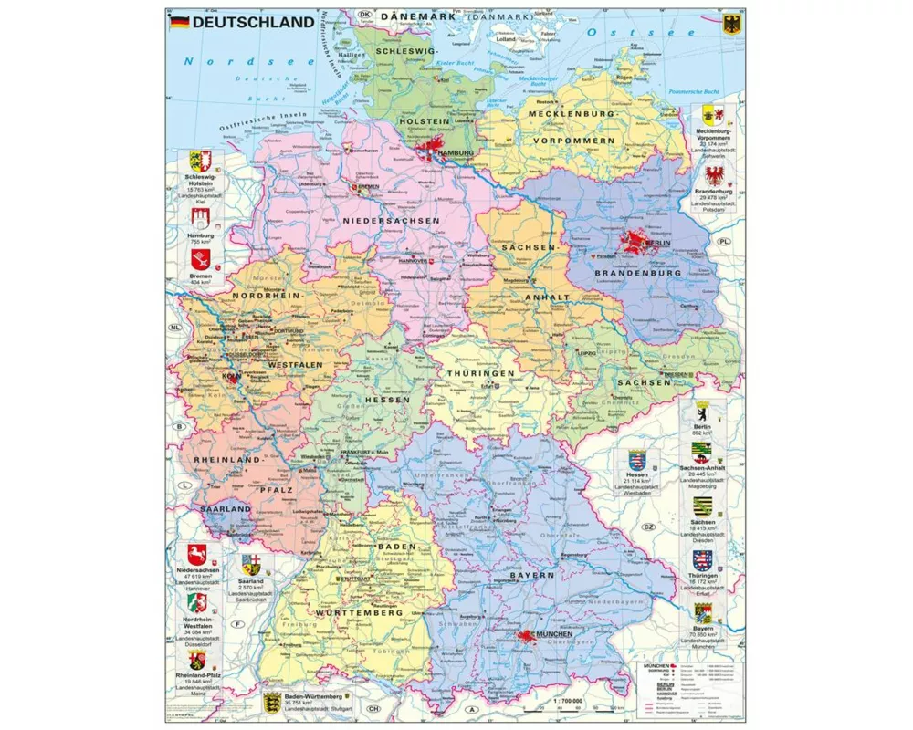 Deutschland politisch mit Wappen 1 : 700.000