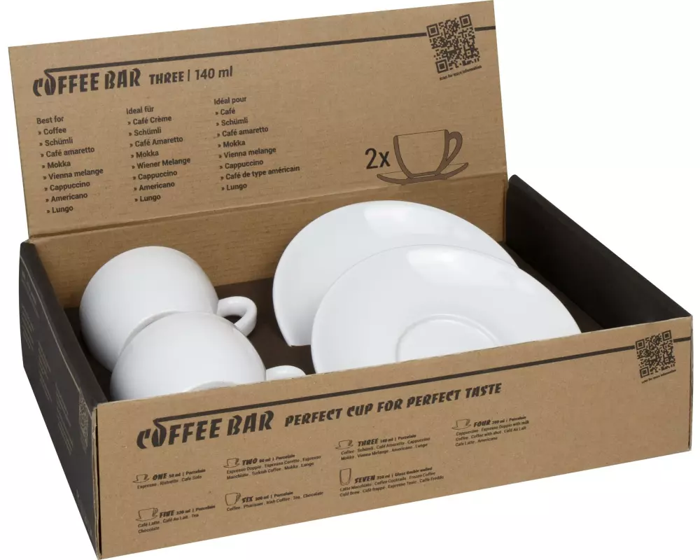 Könitz Cappuccinotasse Three 140 ml, 2 Stück, Weiss