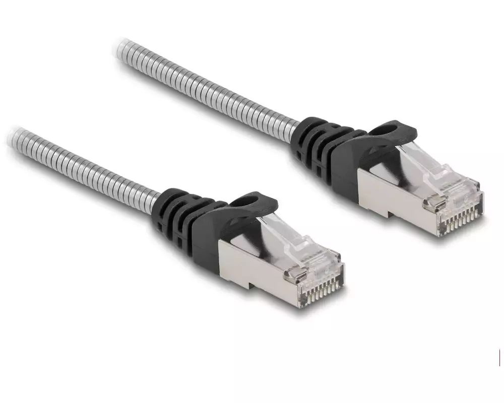 Delock Patchkabel mit Metallmantel Cat 6A, U/FTP, 1 m, Silber