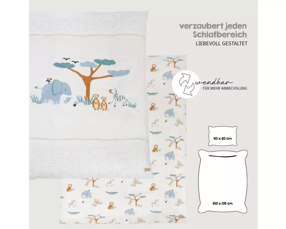 roba Kinderbettwäsche Savanna Friends 100 x 135 cm + 40 x 60 cm