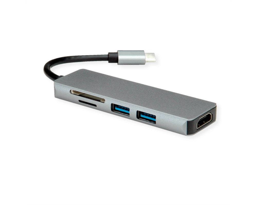 ROLINE Dockingstation USB Typ C, 4K HDMI, 2x USB3.2 Gen1 (Typ A), SD/MicroSD