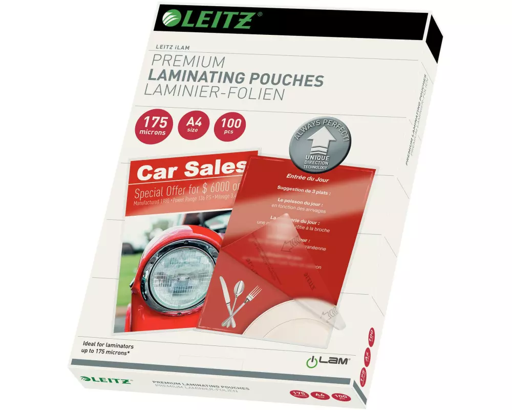 Leitz Laminierfolie Premium A4, 175 µm, 100 Stück, Glänzend