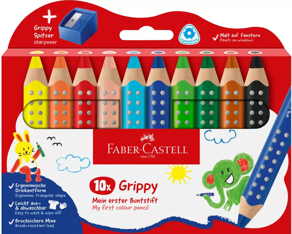 Faber-Castell Farbstifte Grippy inkl. Spitzer 10er Set