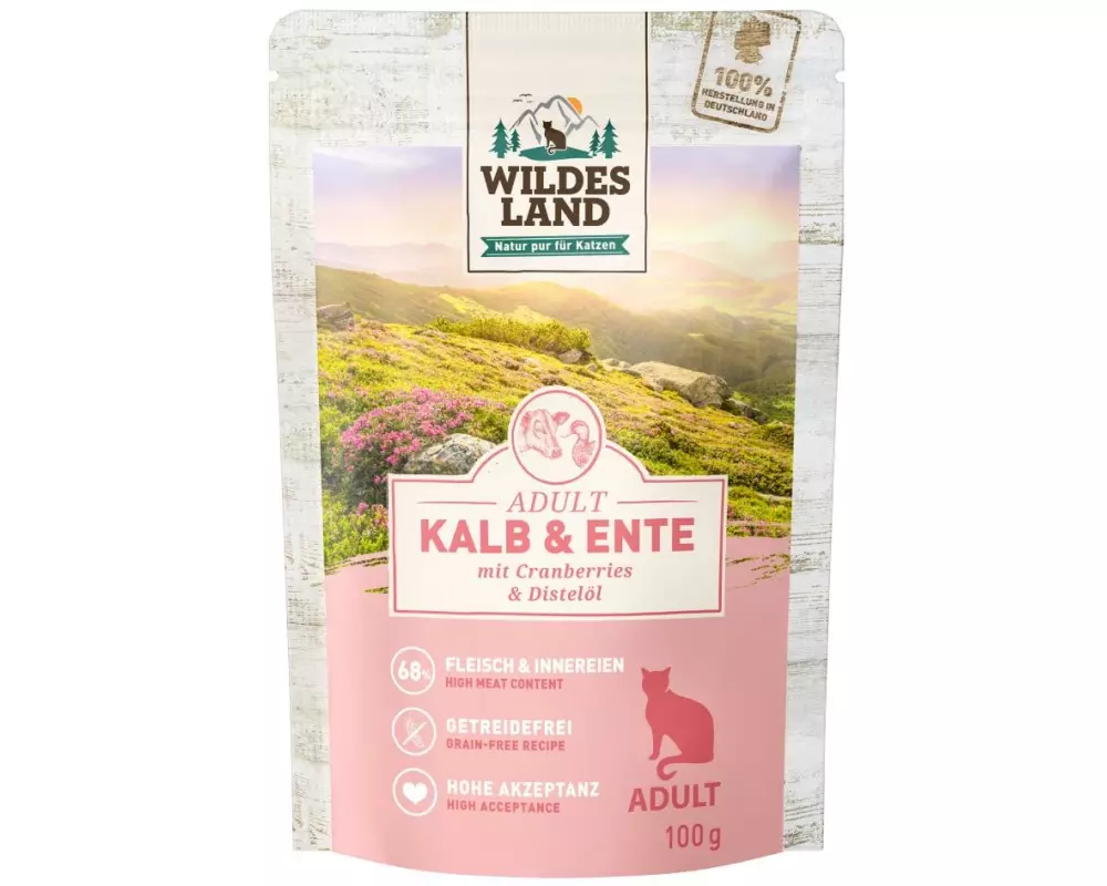 Wildes Land Nassfutter Adult Kalb & Ente 12 x 100 g