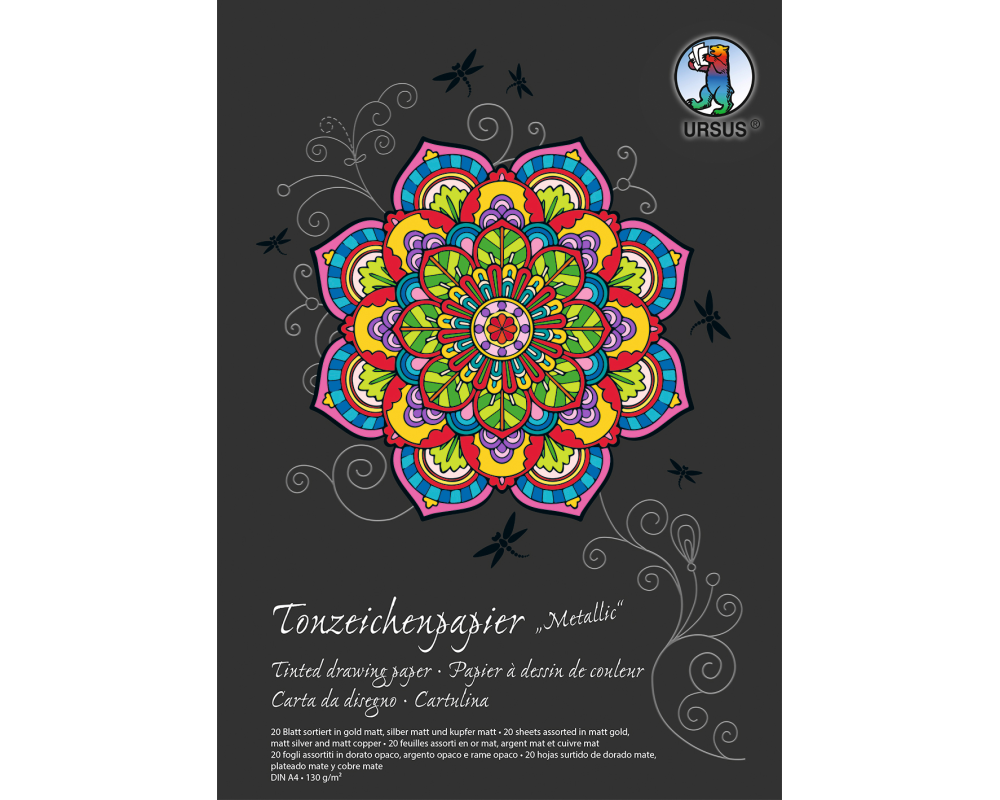 URSUS Tonzeichenpapier-Block A4 2134698SE 130g, metallic ass. 20 Blatt