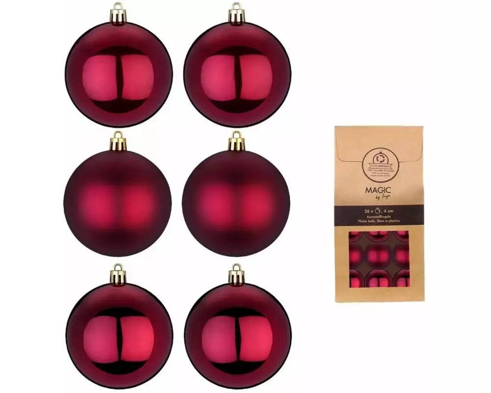 INGES CHRISTMAS DECOR Weihnachtskugel 4 cm Bordeaux, 26 Stück