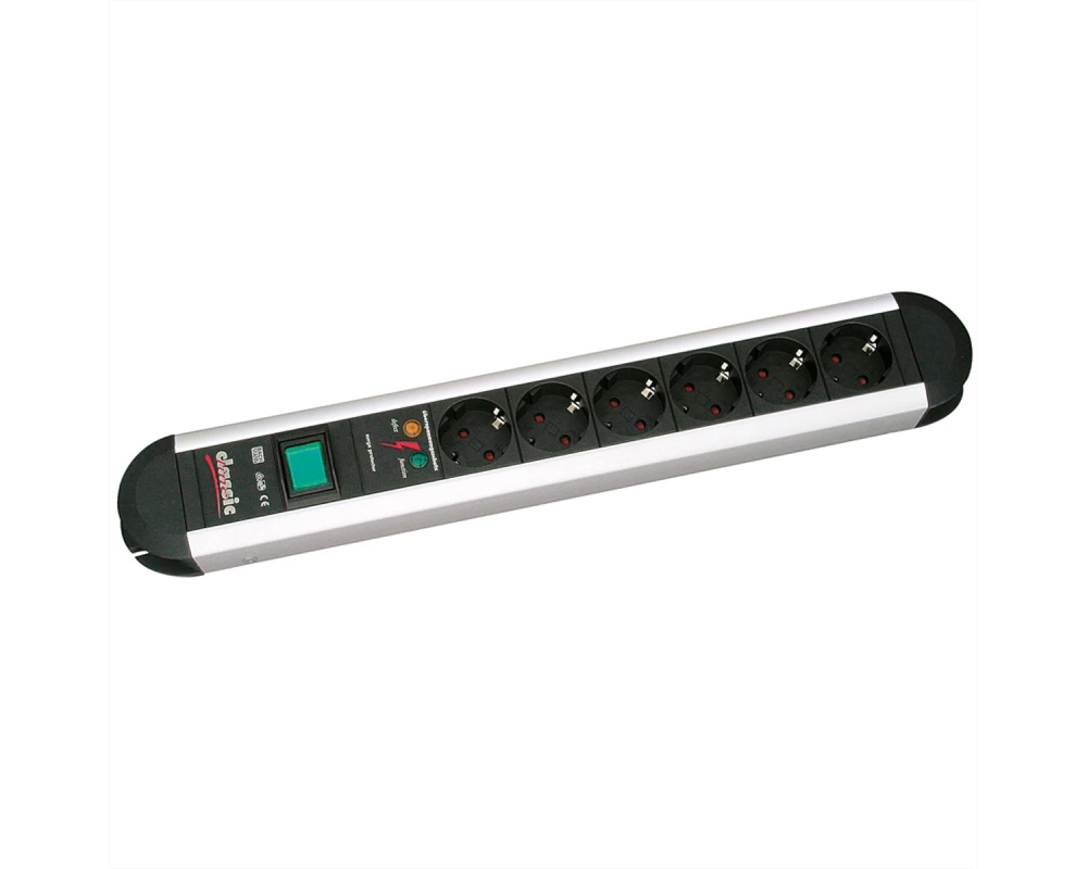 BACHMANN PRIMO Steckdosenleiste, 6x Schutzkontakt, Überspannungsschutz, Aluminium, Schalter, 1,75 m
