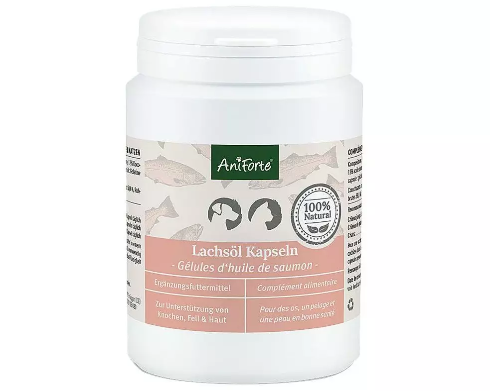 AniForte Hunde-Nahrungsergänzung Lachsöl Kapseln, 200 Stück