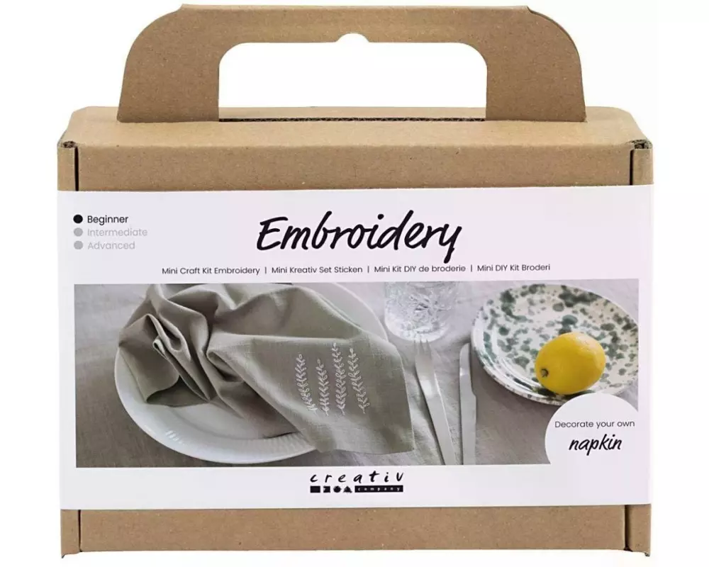 Creativ Company Bastelset Sticken Serviette Staubgrün