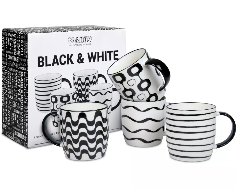Könitz Kaffeebecher Black & White 300 ml, 1 Stück, Schwarz/Weiss