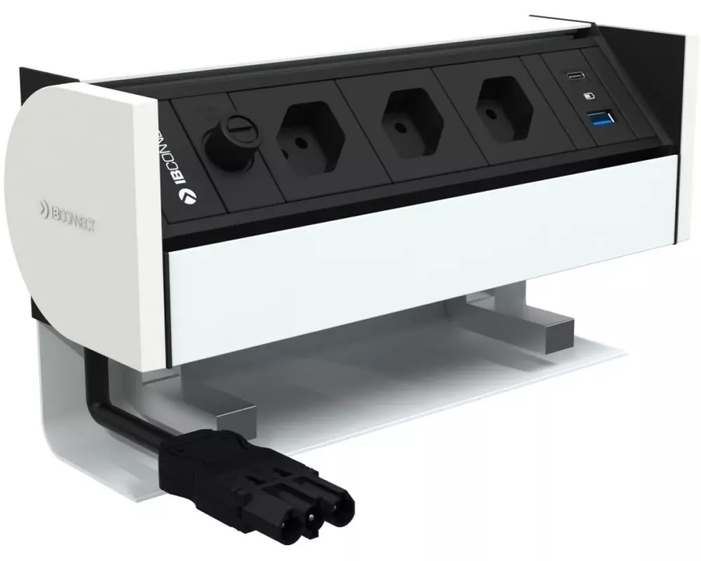 IB Connect Tischsteckdosenleiste Prisma 3x T13, USB A+C, Weiss