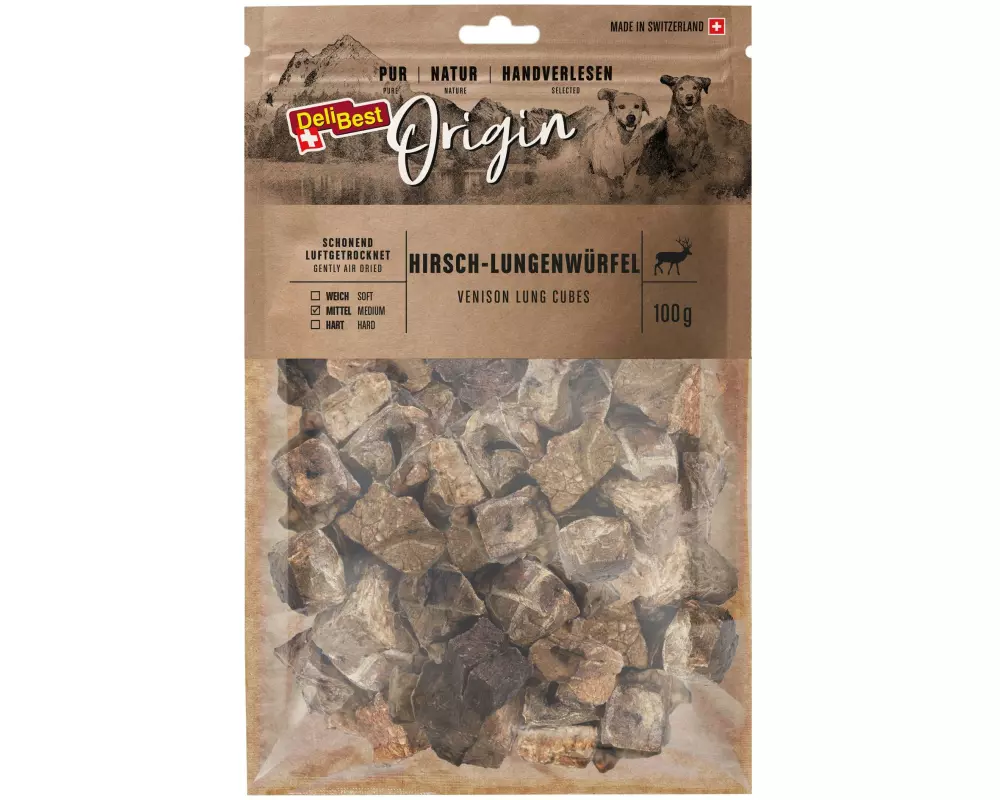 DeliBest Kaustange Origin Hirsch-Lungenwürfel 100 g
