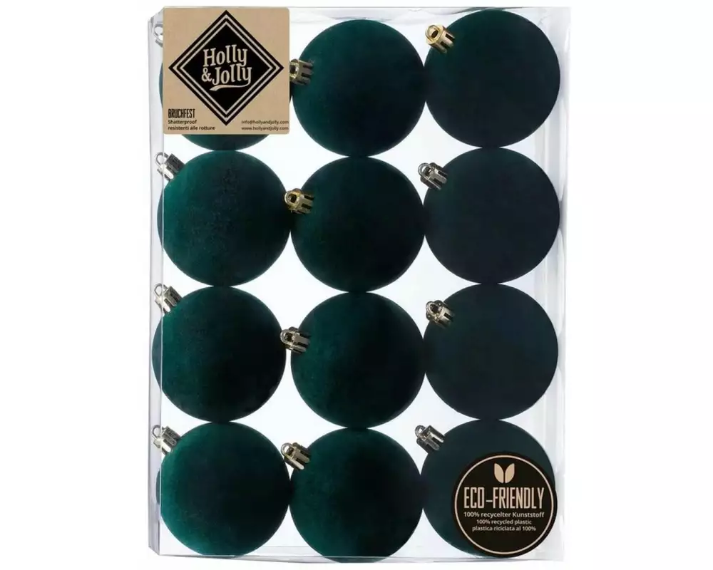 Holly & Jolly Weihnachtskugel Samt Dunkelgrün 12 Stück, 6 cm