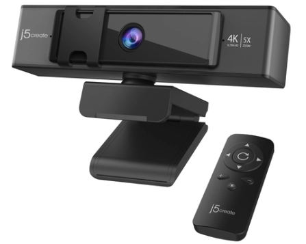 j5create JVCU435 USB 4K Ultra HD Webcam with 5x Digital Zoom Remote Control, 3840 x 2160 Video Capture Resolution, Black and Silver. Megapixel (approx.): 8.29 MP, Maximum video resolution: 3840 x 2160 pixels, Camera HD type: Full HD. Interface: USB, Product colour: Black, Grey, Mounting type: Clip/Stand. Windows operating systems supported: Windows 10, Other operating systems supported: ChromeOS. Width: 135 mm, Depth: 48.7 mm, Height: 54.8 mm. Package type: Box, Package width: 95 mm, Package de