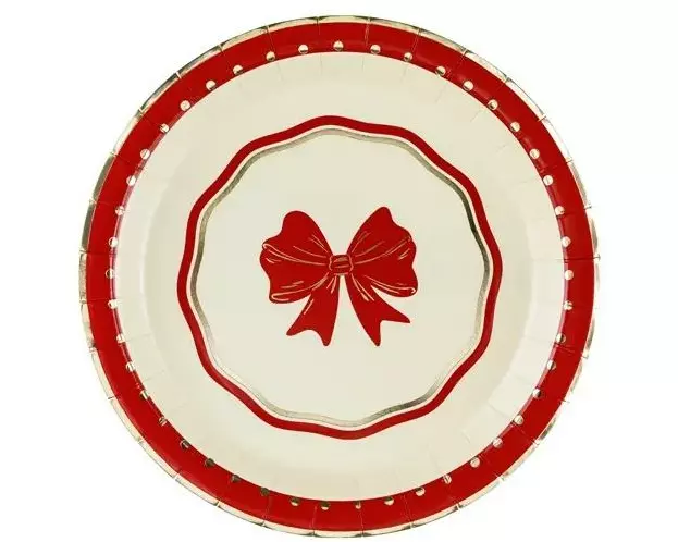 Partydeco Teller Kokarde Rot-Beige 18 cm