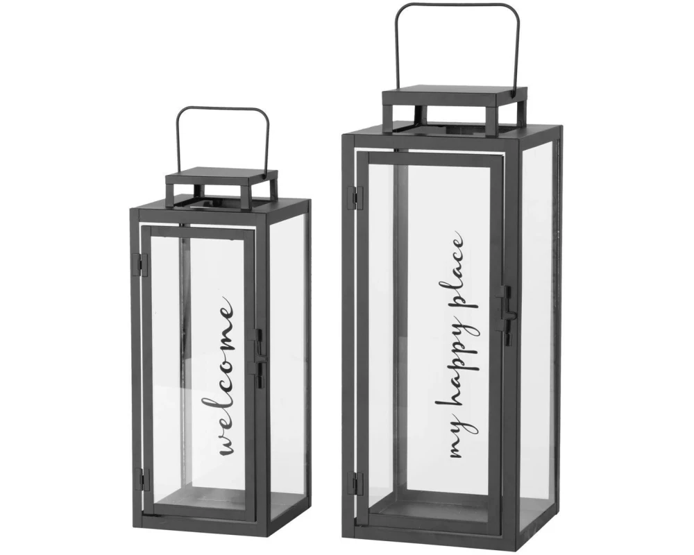 Boltze Laterne Manhattan 2-teilig, Schwarz/Transparent