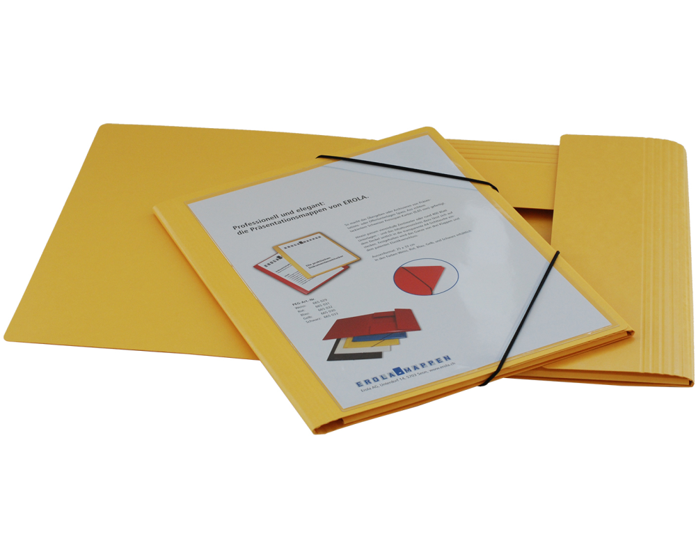 EROLA Gummibandmappe 650my A4 33299S gelb Pressspan mit Fronttasche