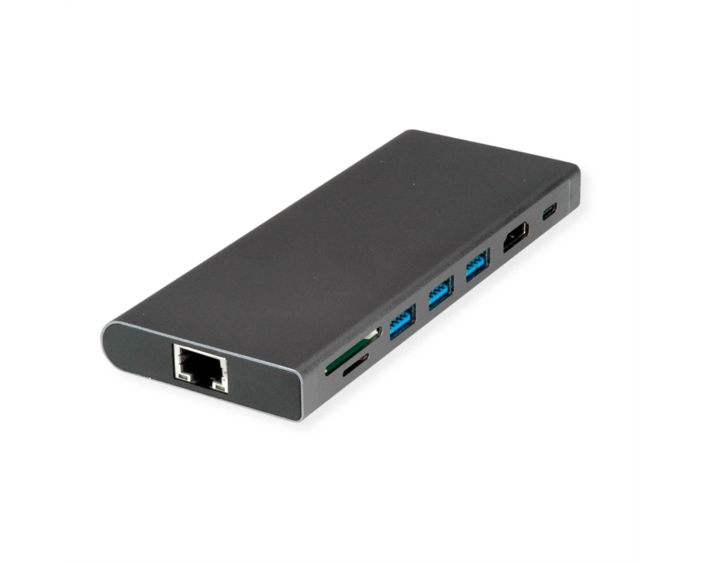 VALUE USB Typ C Dockingstation, HDMI 4K60, 4x US3.2Gen1 (1x C + 3x A), 1x PD, 1x SD/TF, 1x RJ45, 1x 3.5mm