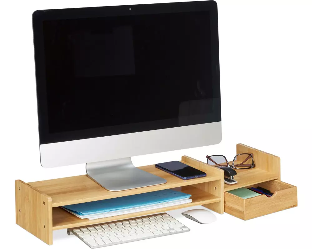 relaxdays Monitorständer 12 x 70 x 19 cm, Bambus