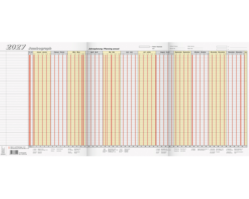 BRUNNEN Urlaubsplaner Leporello 2027 1070134007 DE/FR 65x30cm