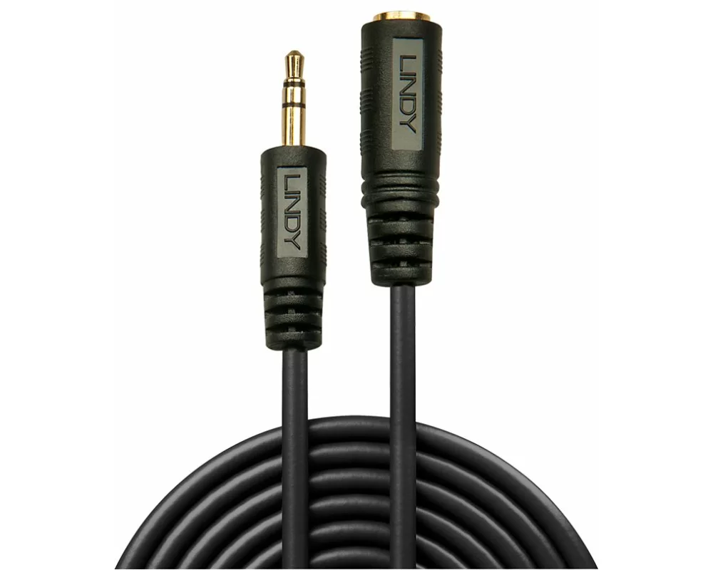LINDY GOLD Audio Cable, Stereo, 3.5mm-3.5mm M-F, 5m, extension, gold plated