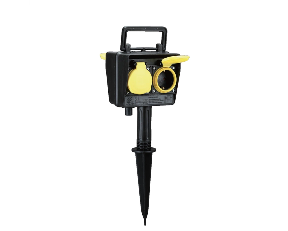 BACHMANN Gartensteckdose mit Erdspieß, 4x CEE 7/3, IP44, Outdoor