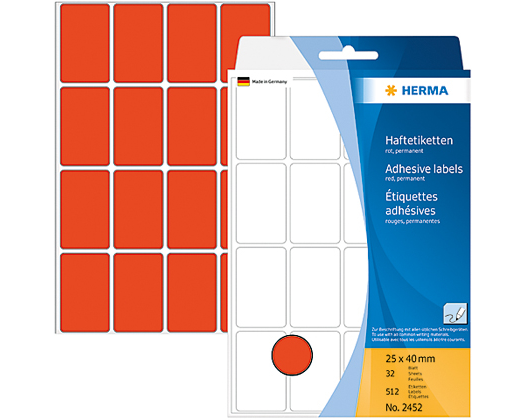 HERMA Etiketten 25×40mm 2452 rot 512 Stück