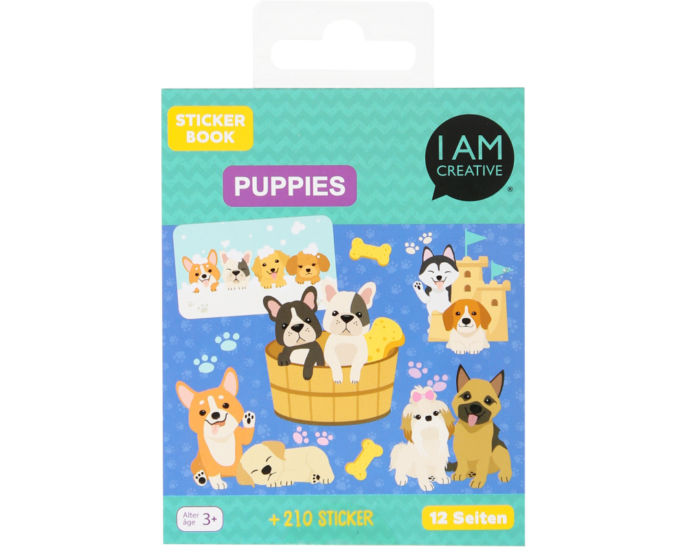 I AM CREATIVE Stickerbook 4087.516 Mini Puppies 12 Blatt