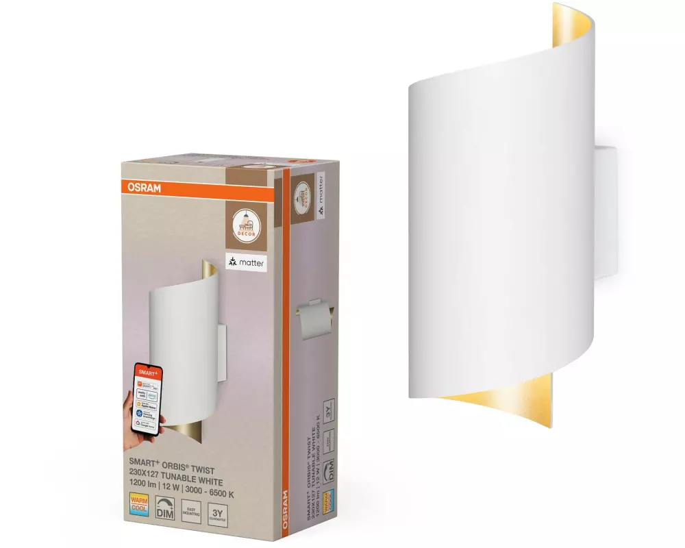 OSRAM Wandleuchte SMART+ Matter Wall Twist White 200 x 112 mm, TW
