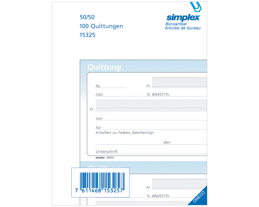 SIMPLEX Quittungen D A6 15325 weiss 50x2 Blatt