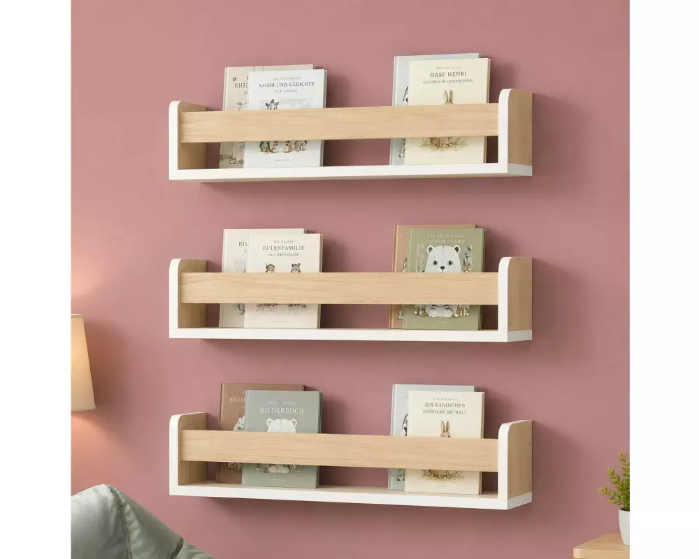 relaxdays Wandregal 3er Set MDF Hellbraun 58 cm