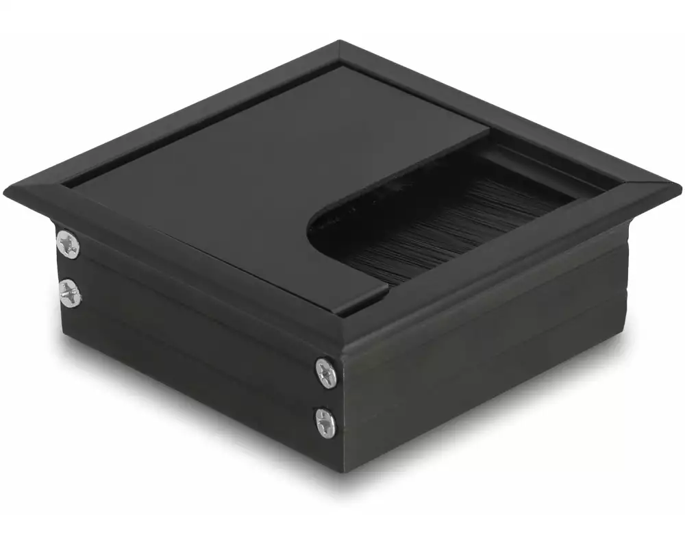 Delock Einbaurahmen für Tisch mit Bürste 80x80x28mm, Schwarz